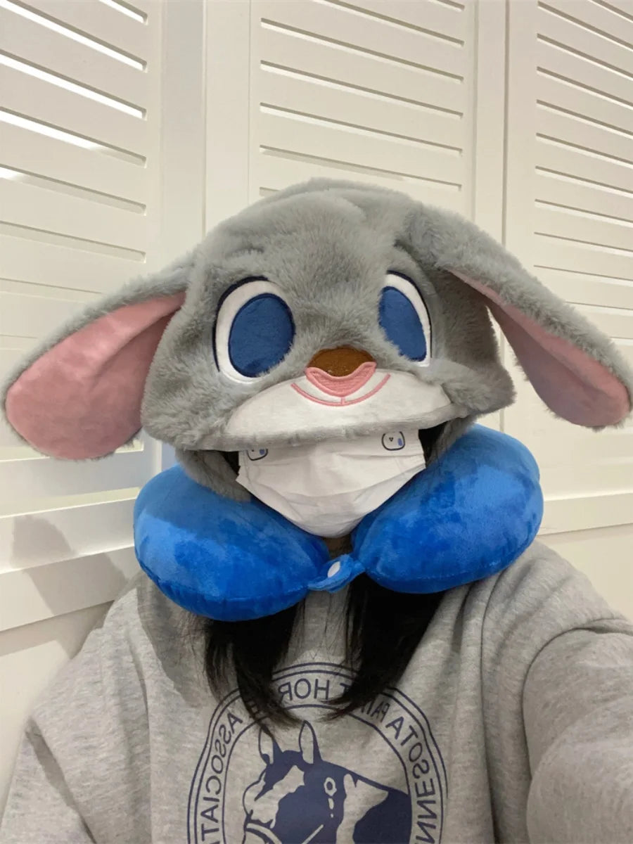Bunny Travel Neck Pillow with Hoodie – Adorable Sleep Companion