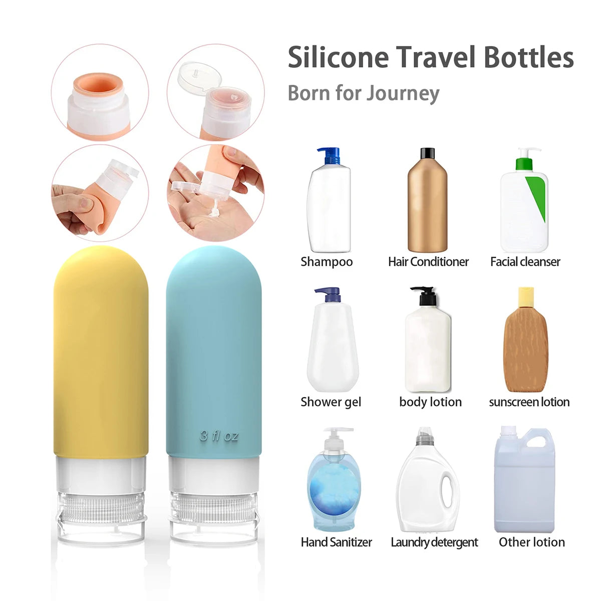 Portable Travel Containers for Shampoo, Soap, and Lotion – TSA Size