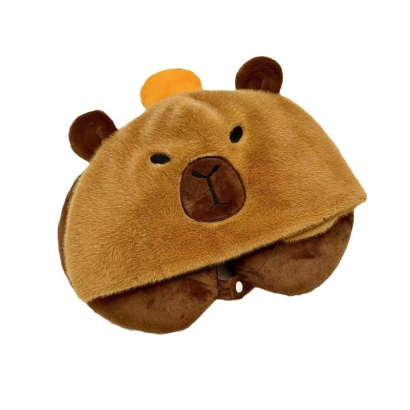 Capybara Hoodie Travel Neck Pillow – Cute & Comfy