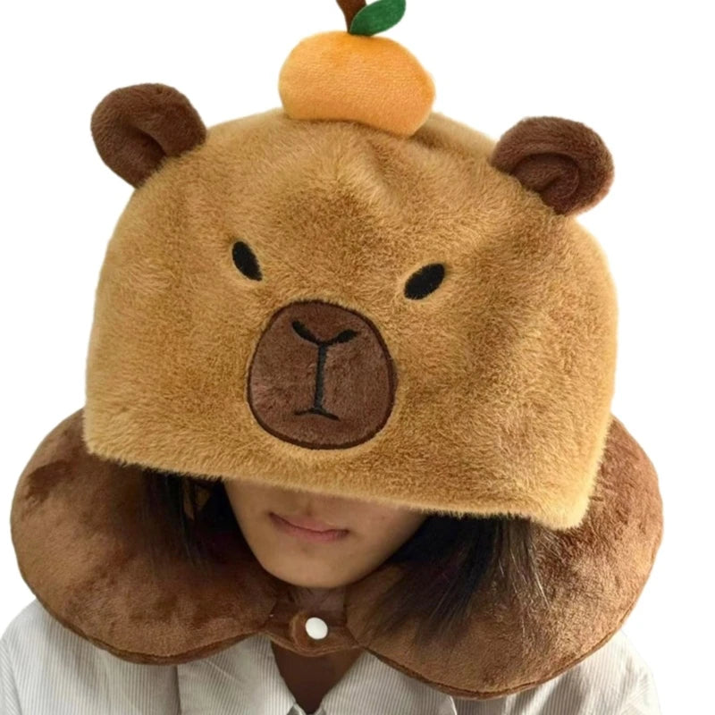 Capybara Hoodie Travel Neck Pillow – Cute & Comfy