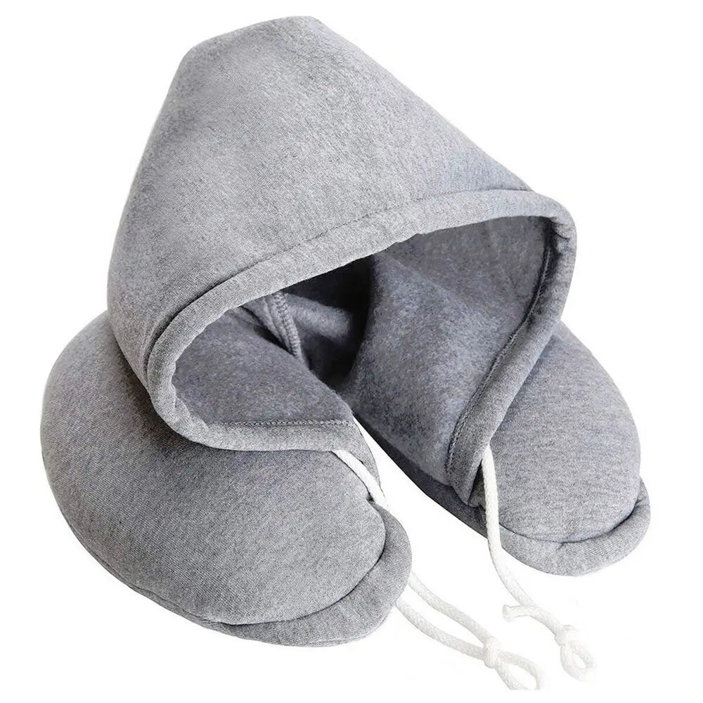 Grey Neck Pillow with Hoodie – Minimalist Comfort for Travel