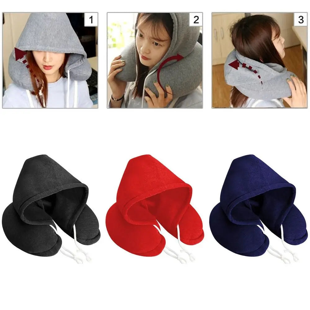 Grey Neck Pillow with Hoodie – Minimalist Comfort for Travel
