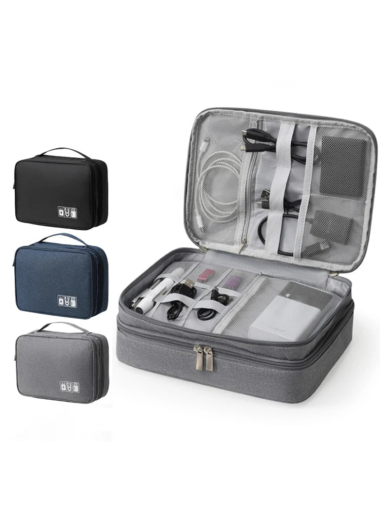 Grid-Layout Cable Organizer Pouch for Travel