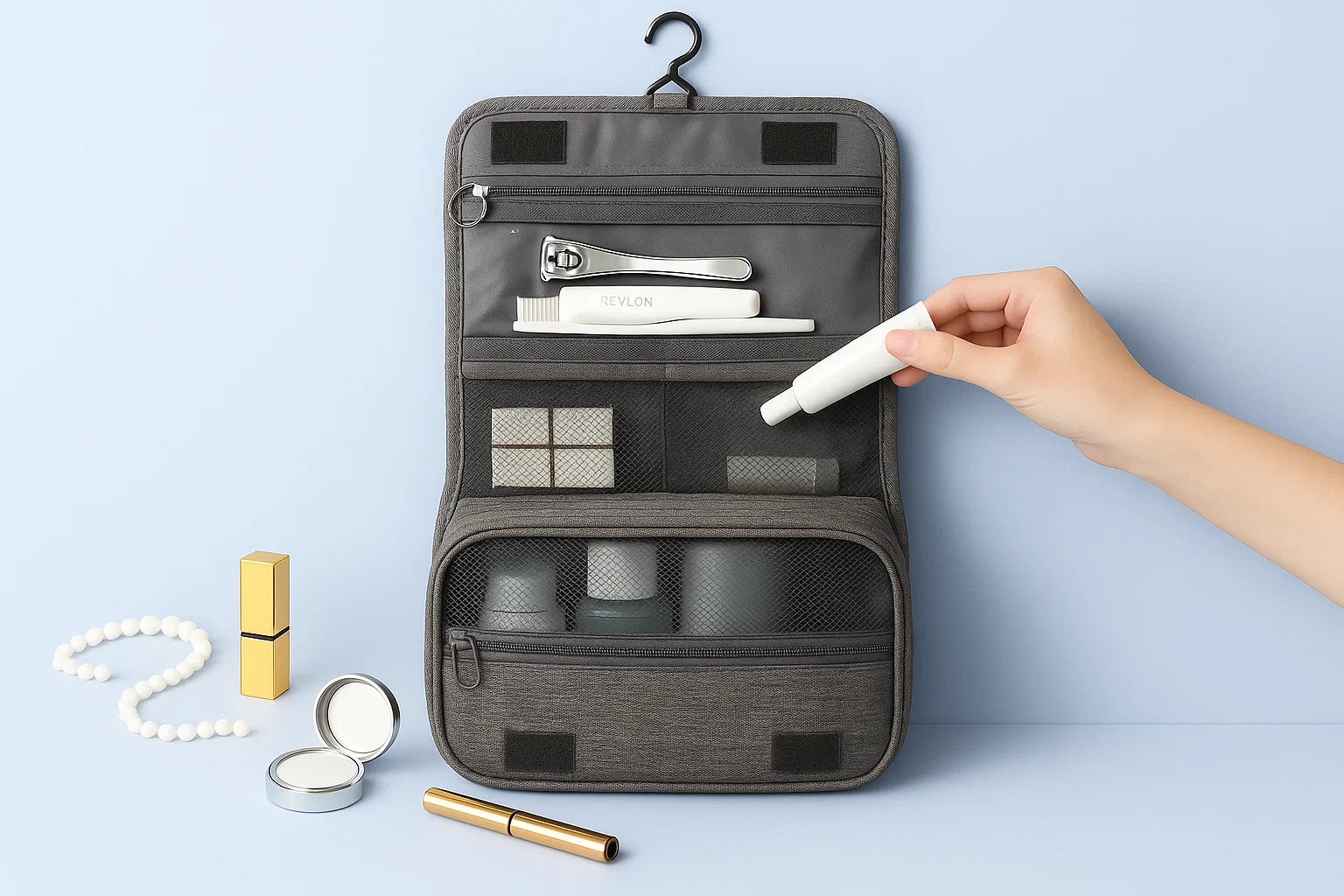 Hanging Toiletry Bag for Travel – Space-Saving Foldable Storage Pouch